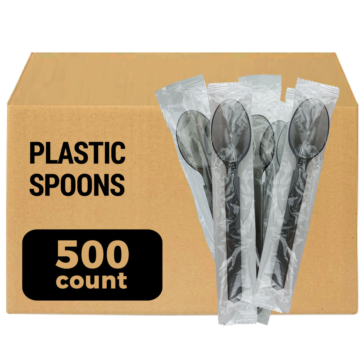 [MEGA Pack] 500 Count 3X Heavy Duty Plastic Spoons Individually Wrapped
