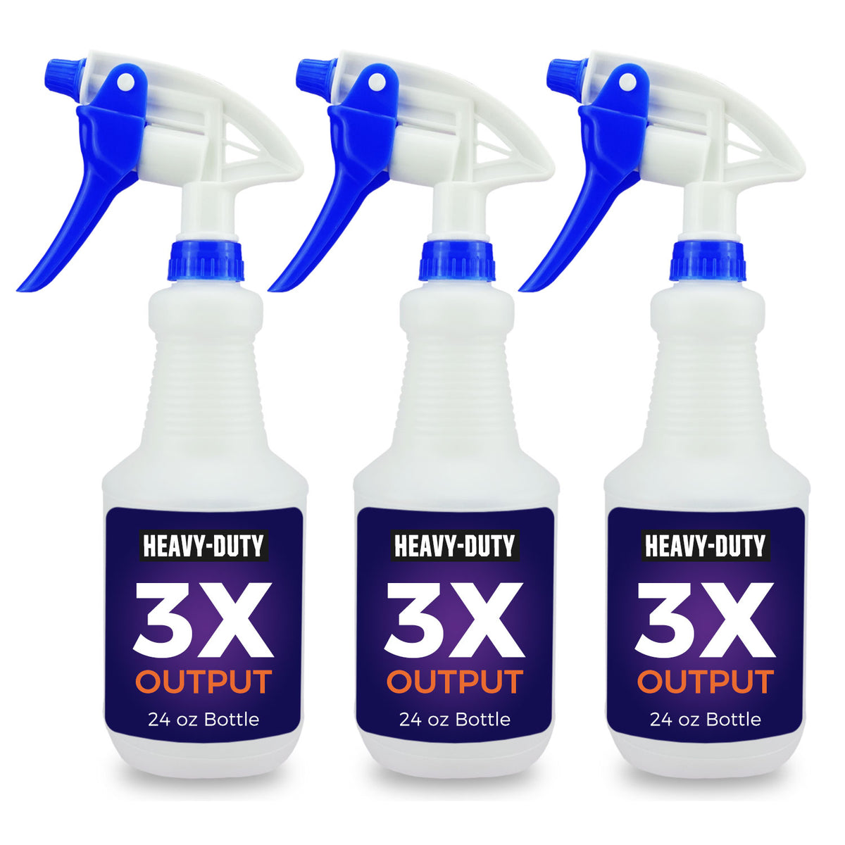 3 Pack 3X High Output 24oz Heavy Duty Spray Bottles for Cleaning Solutions